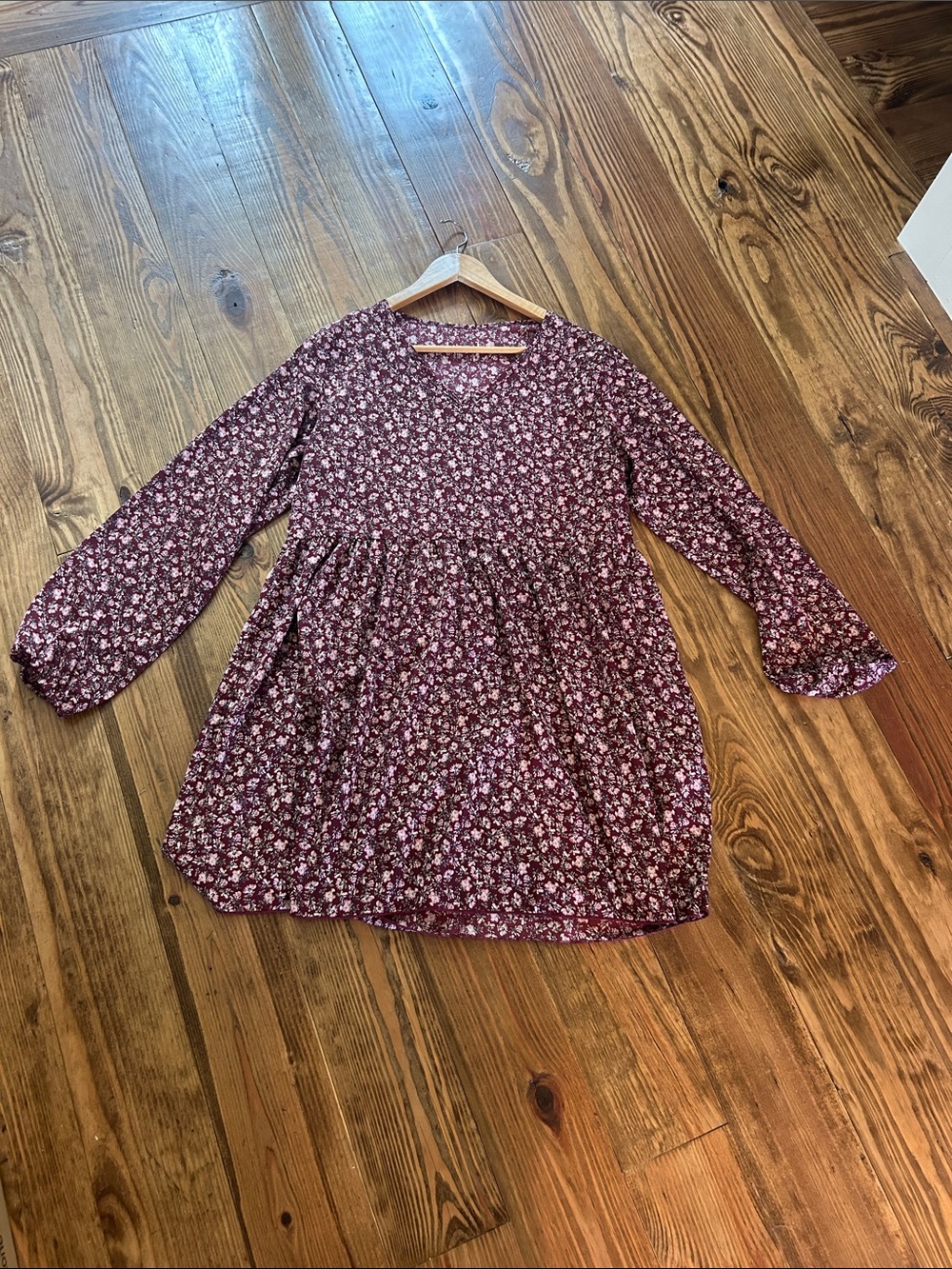 Burgundy Floral Long Sleeve Tunic Dress - Picture 6 of 6